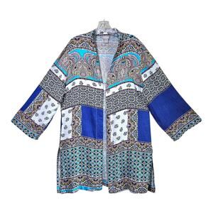 CHICO'S 2 Women 12 14 Kimono Jacket 100% Linen Paisley Patterns Boho Lagenlook